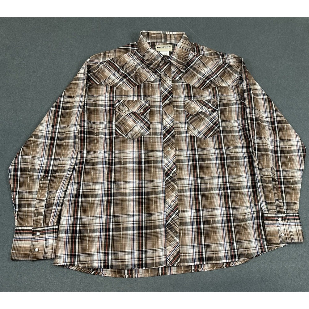 Rustler Wrangler Pearl Snap Shirt Mens Size XL Plaid Western Cowboy Long Sleeve